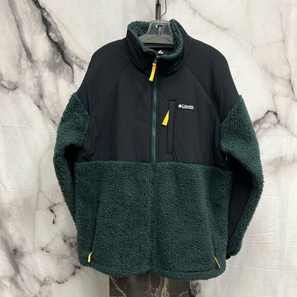 Columbia green black fleece jacket with yellow zipper pull - Picture 1 of 8